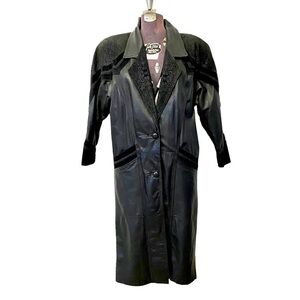 Vintage Black Leather Whimsigoth Coat Long Maxi Suede Trench Jacket 80s Medium